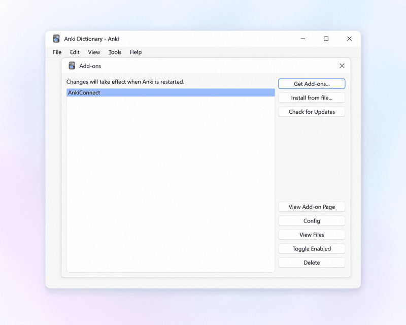 Anki Add-ons window with Get Add-ons button highlighted